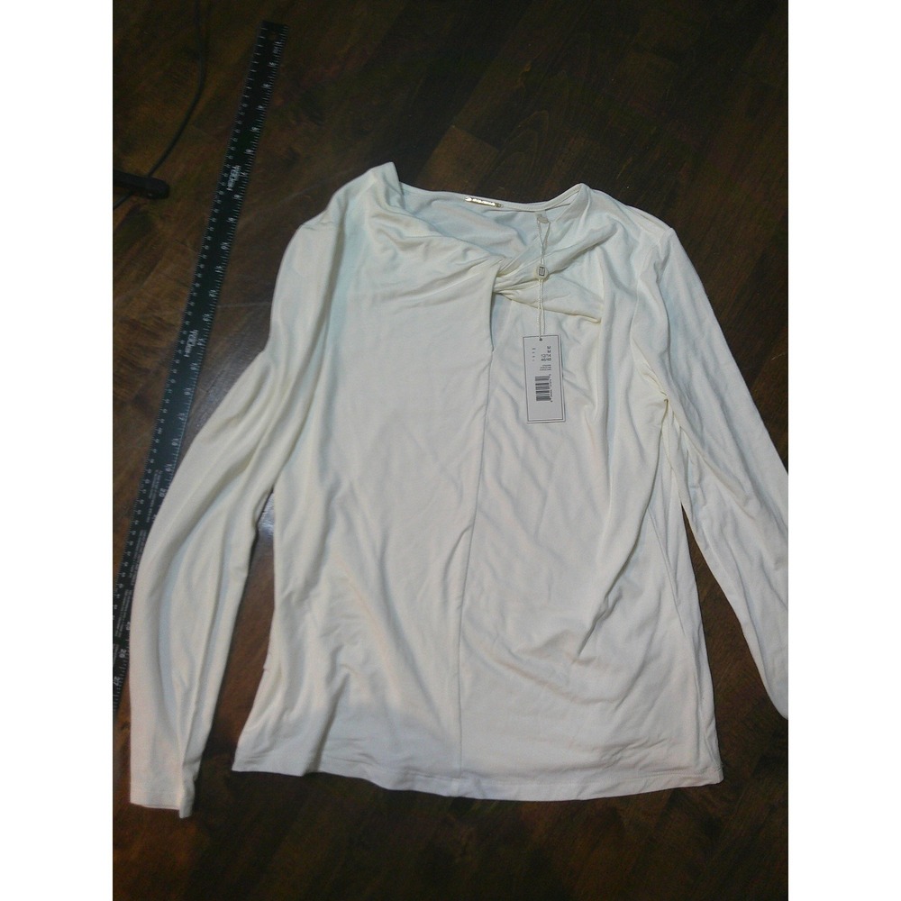 Elie Tahari Top Women M Cream NWT Twist Keyhole Neck Long Sleeve Viscose Blend - Picture 5 of 8
